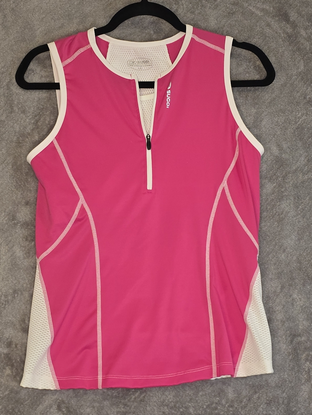 SUGOI Women's Hot Pink Large Sleeveless Cycling Top with White Trim 1/4 Zip Bra